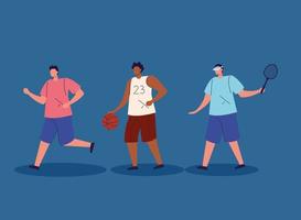 group of men practicing exercise avatar characters vector