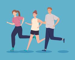 group of people practicing exercise avatar characters vector