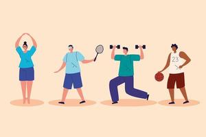 group of people practicing exercise avatar characters vector