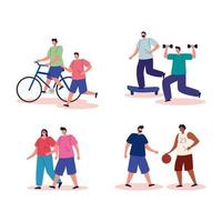 group of people practicing exercise avatar characters vector