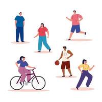 group of people practicing exercise avatar characters vector