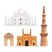 conjunto, de, india, arquitectura, tradicional, iconos vector