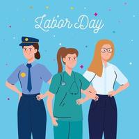 labor day poster with women of different occupations vector