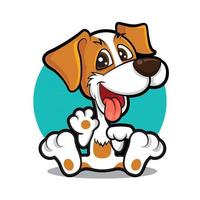 Cute pet dog greetings with waving hand vector mascot