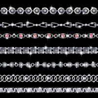 set of seamless realistic figured silver chains isolated vector