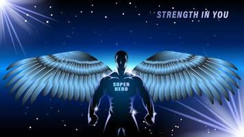 Super Hero man with wings silhouette cartoon style vector