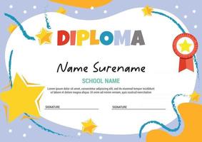 Diploma template for child graduation cloud and stars medalion vector