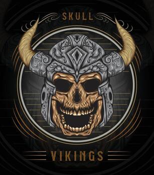 Ilustración de cráneo vikingo con estilo vintage vector