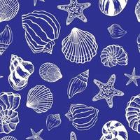 Seamless pattern with seashells and starfishes Marine background Hand drawn vector illustration in sketch style Perfect for greetings invitations coloring books textile wedding and web design