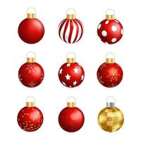 Merry Christmas and Happy New Year realistic red ball set with lovely elements banner vector