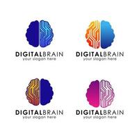 Digital brain logo icon design template vector