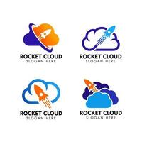 rocket cloud logo design template vector