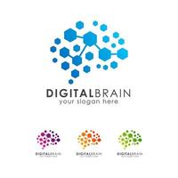 Digital brain logo icon design template vector