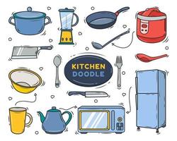 Hand drawn kitchen equipment cartoon doodle design vector