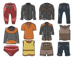 conjunto de ropa y accesorios de hombres dibujados a mano diseño de doodle de dibujos animados vector