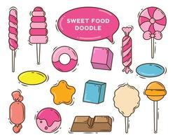 dibujado a mano dibujos animados doodle colección de alimentos dulces vector