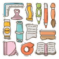 Set of hand drawn school equipment cartoon doodle style vector