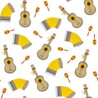 Seamless vector pattern with accordion guitar and maraca on white background. Perfect for wallpaper background wrapping paper or fabric