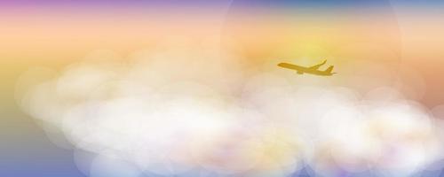 clouds in the sky with airplane, airliner vector