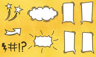 illustration collection of blank comic speech bubbles in various shapes with halftones vector