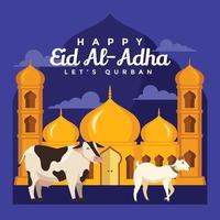 A Goat and Cow in Front of Mosque Adha vector