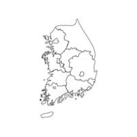 mapa de garabato de corea del sur con estados vector