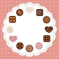 Plantilla de tarjeta de vector de San Valentín con varios chocolates dispuestos como un marco circular