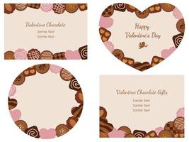 Set Of Valentines Day Vector Cards With Various Chocolates Arranged As Frames