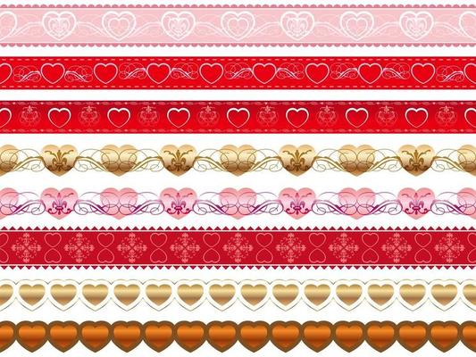 Valentines Day Easy To Use Seamless Vector Borders Set Isolated On A White Background