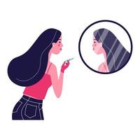 Girl  with Body Dysmorphic Disorder doing self filler for her nose vector