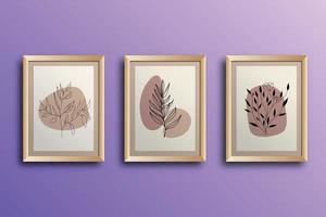 Set of Flowers and leaves continuous line art modern art frame vector
