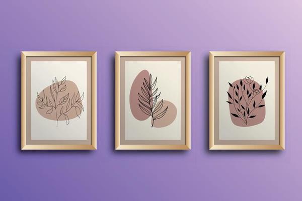 Set of Flowers and leaves continuous line art modern art frame