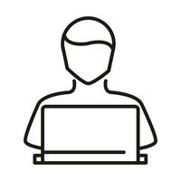 avatar usando laptop educación en línea y desarrollo elearning icono de estilo de línea vector
