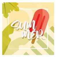 hello summer banner ice cream in stick beach towel leaves season vacations travel concept vector