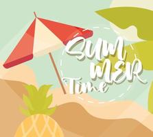 hello summer banner umbrella pineapple beach leaves season vacations travel concept vector