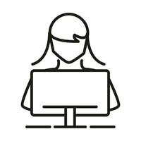 female student computer online education and development elearning line style icon vector