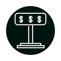 dollars inside banner block and line style icon vector design