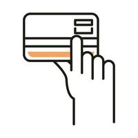 mano que sostiene el diseño del vector del icono del estilo de la línea de la tarjeta de crédito