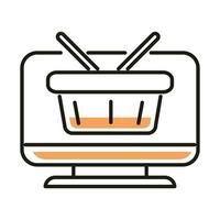shopping basket inside computer line style icon vector design