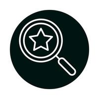 Isolated star inside lupe block and line style icon vector design