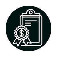 dollar seal stamp and document block and line style icon vector design