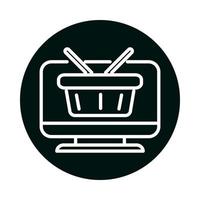 shopping basket inside computer block and line style icon vector design