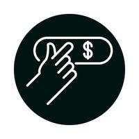 hand with dollar label block and line style icon vector design