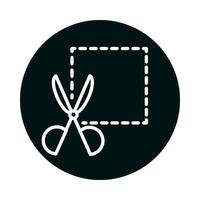 scissor with striped square block and line style icon vector design