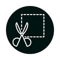 scissor with striped square block and line style icon vector design