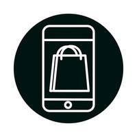 shopping bag inside smartphone block and line style icon vector design