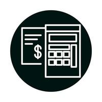 dollar inside receipt paper and calculator block and line style icon vector design