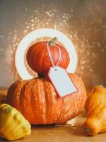 Autumn composition of pumpkins and squash photo