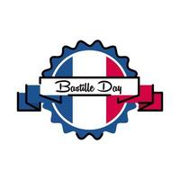 Bastille day seal stamp with ribbon line and fill style icon vector design