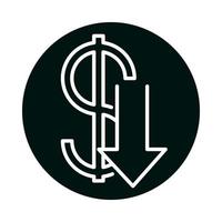 dollar with down arrow block and line style icon vector design